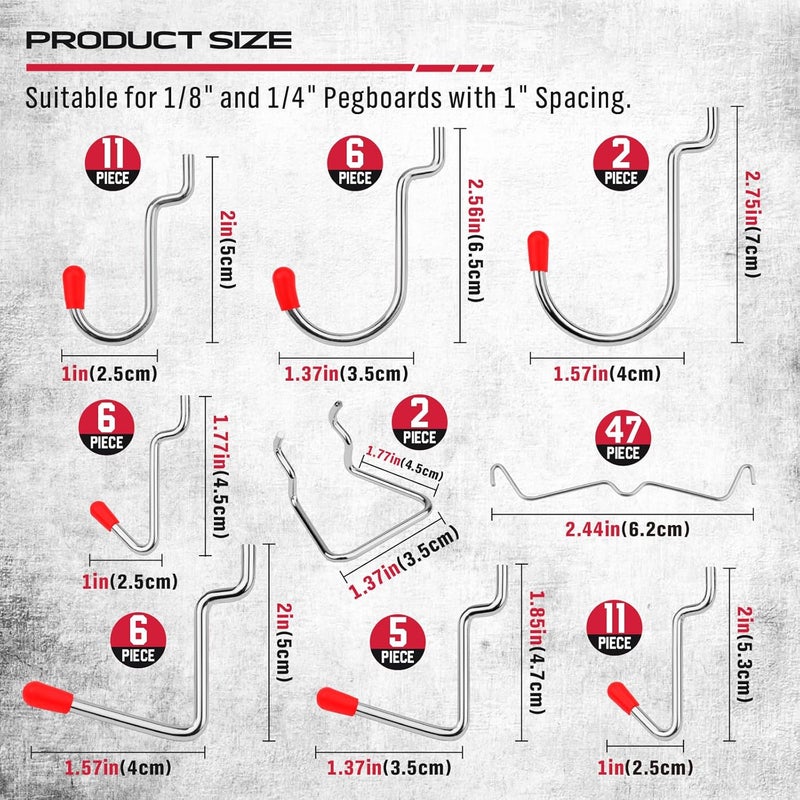SEDY Ultimate 121-Piece Pegboard Hooks Set, Pegboard Accessories with Metal Hooks, Durable Peg Board Organizer Accessories, Pegboard Bins, Peg Board Tool Utility Hooks - Image 4